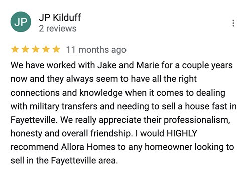 Google Review for Allora Homes from JP