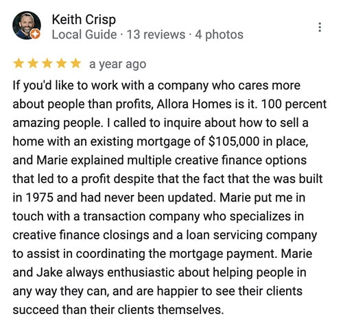 Google Review for Allora Homes from Keith Crisp