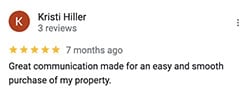 Google Review for Allora Homes from Kristi Hiller